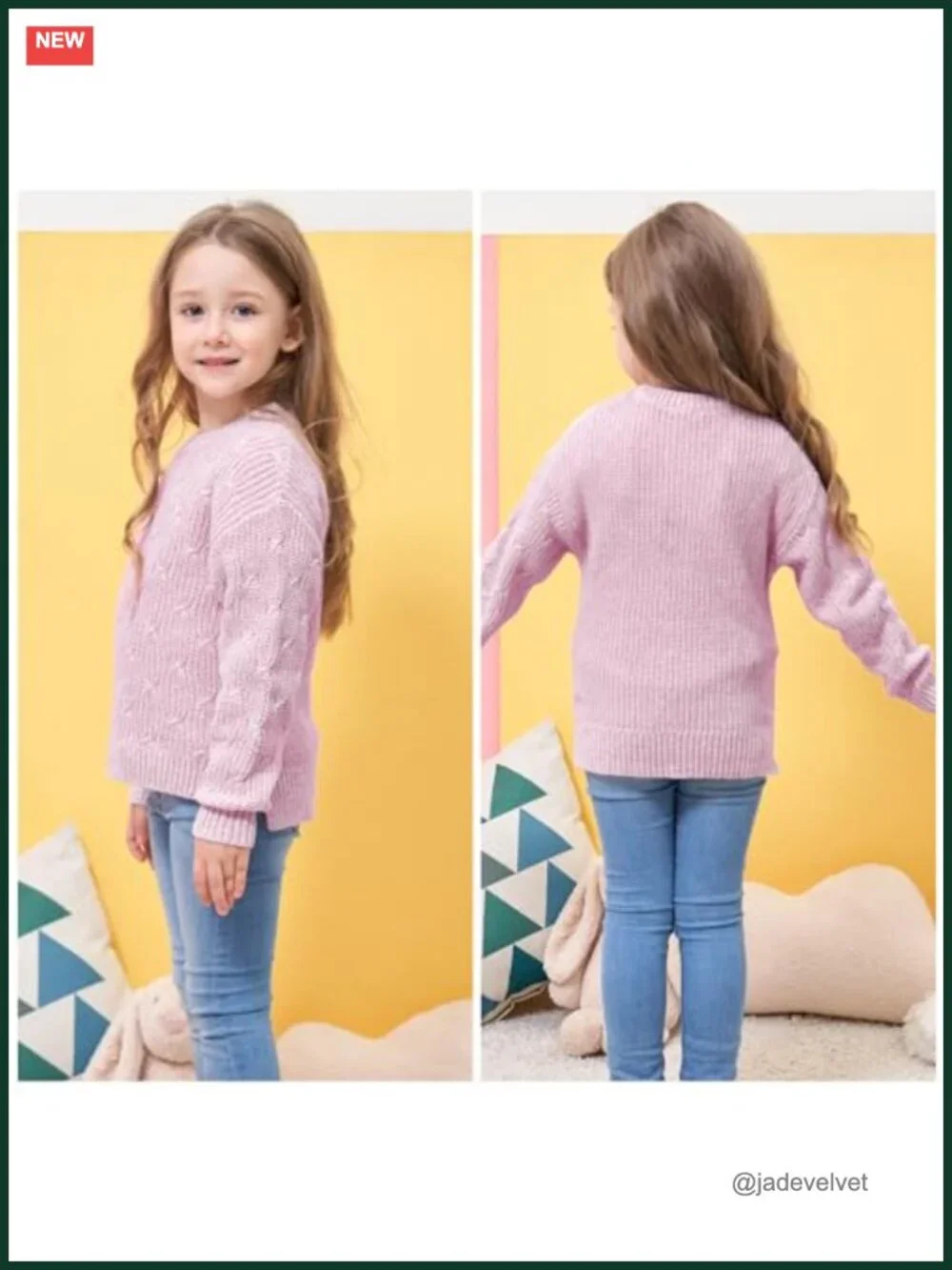 Girls Cotton Cable Knit Pullover Sweater with Side Slit Chunky Jumper